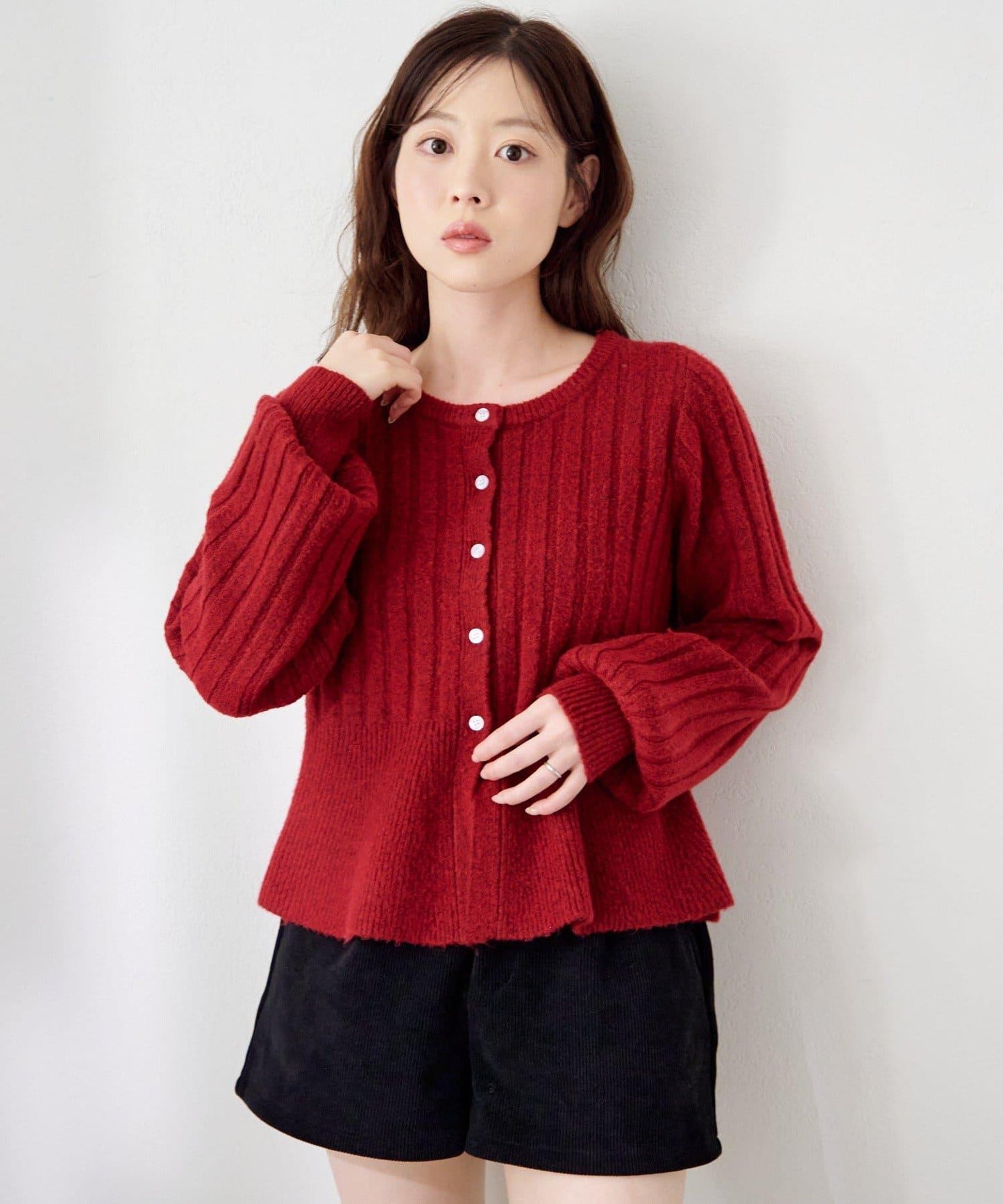 荷葉邊羅紋針織開衫