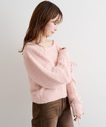 B 蝴蝶結馬海毛袖針織衫