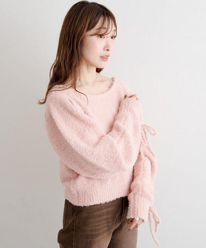 B 蝴蝶結馬海毛袖針織衫