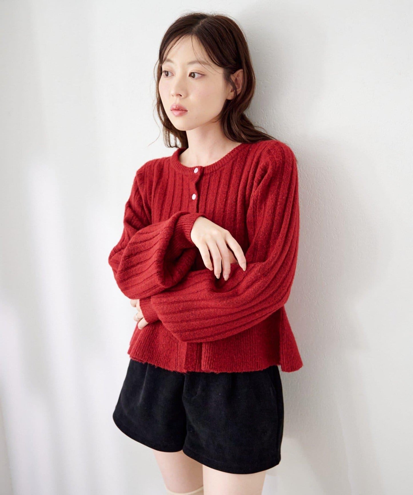 荷葉邊羅紋針織開衫