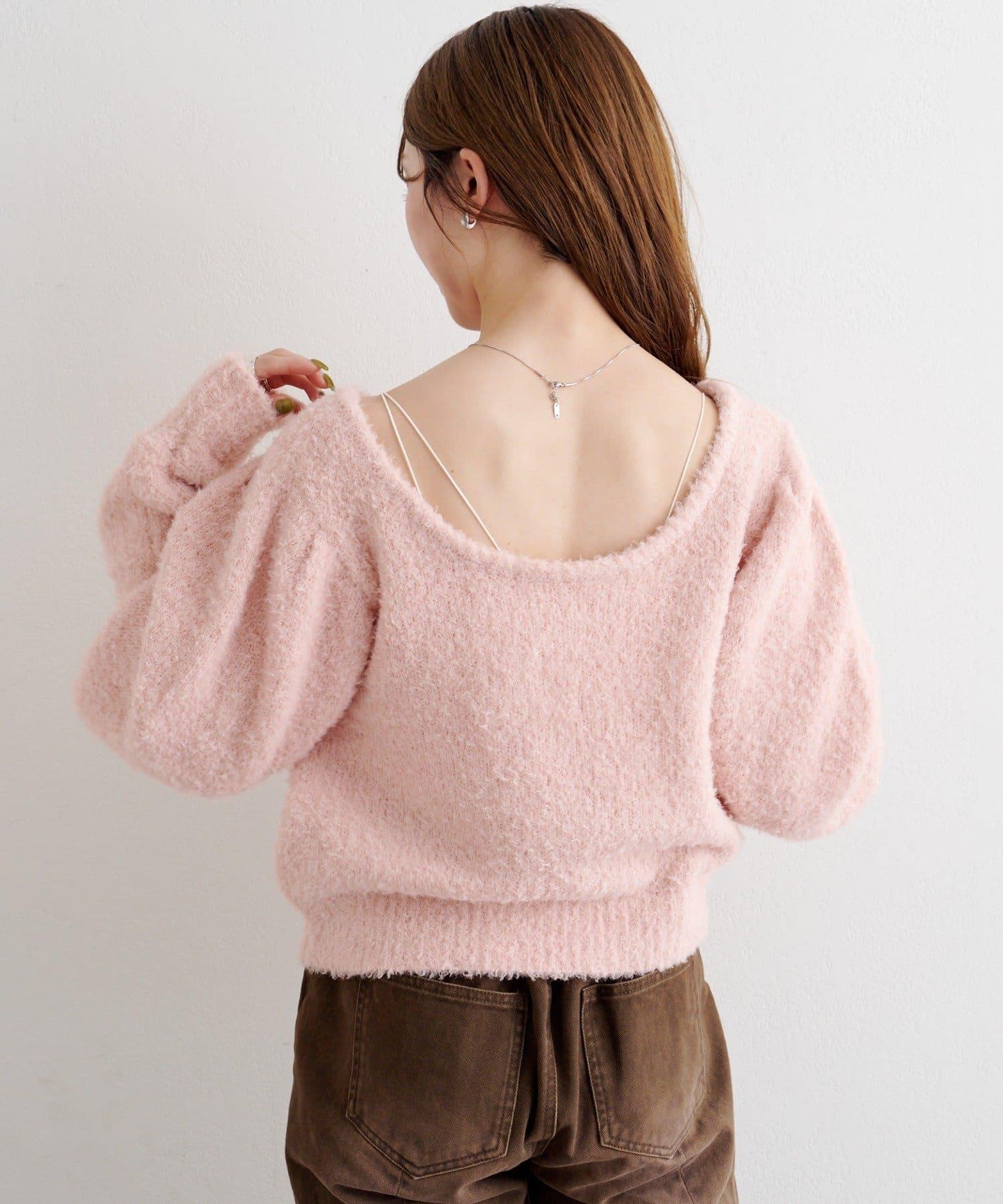 B 蝴蝶結馬海毛袖針織衫