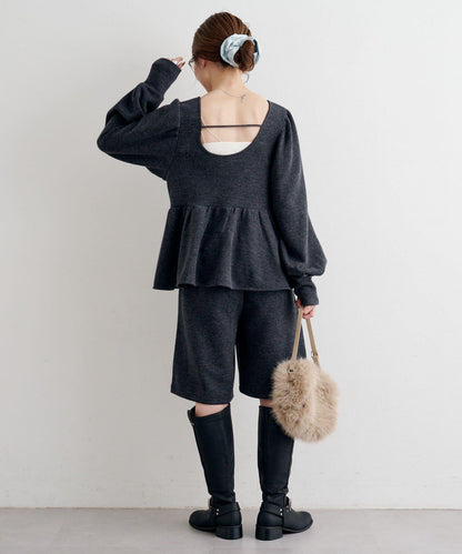【套裝可搭配】B 針織風衛衣荷葉邊上衣