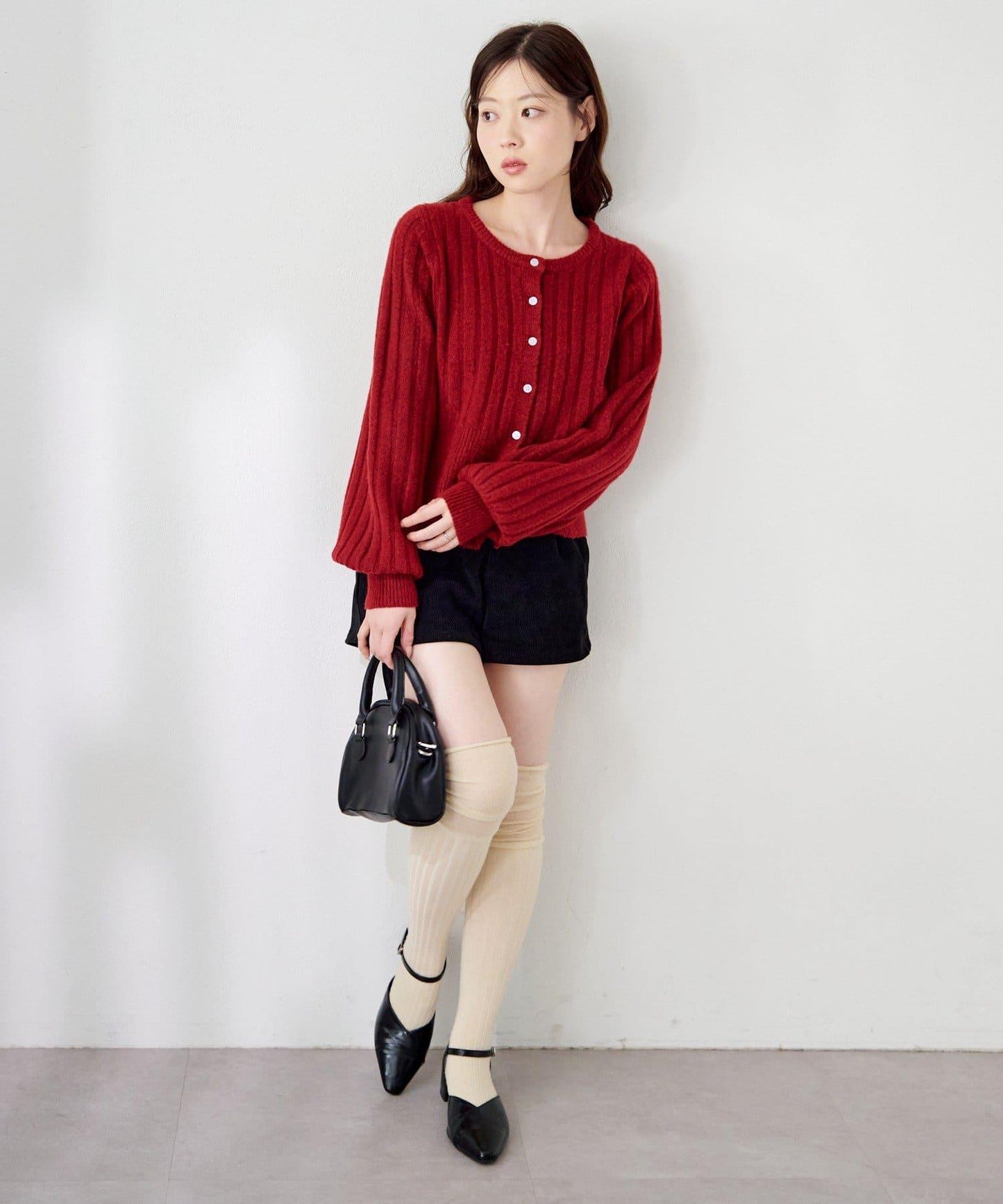 荷葉邊羅紋針織開衫