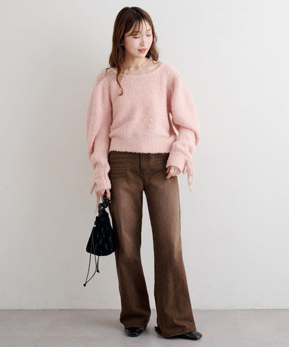 B 蝴蝶結馬海毛袖針織衫