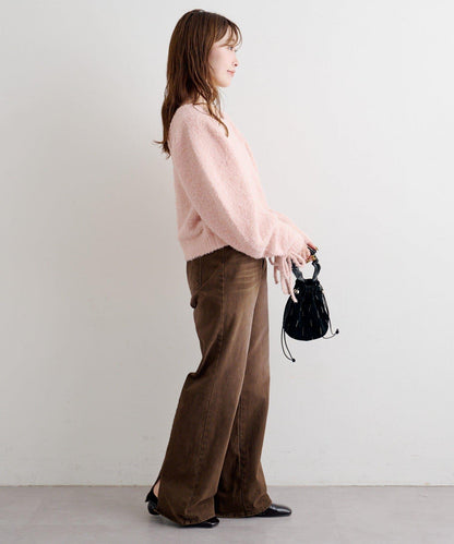 B 蝴蝶結馬海毛袖針織衫