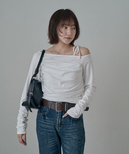 【mystic】[mline]抽繩一字肩針織衫