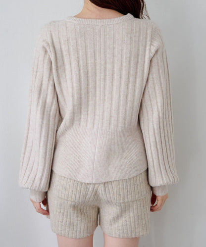 荷葉邊羅紋針織開衫