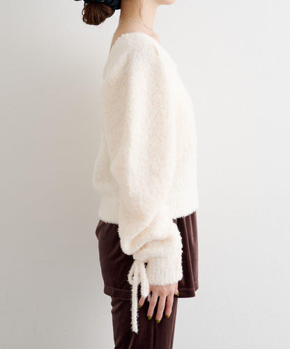 B 蝴蝶結馬海毛袖針織衫