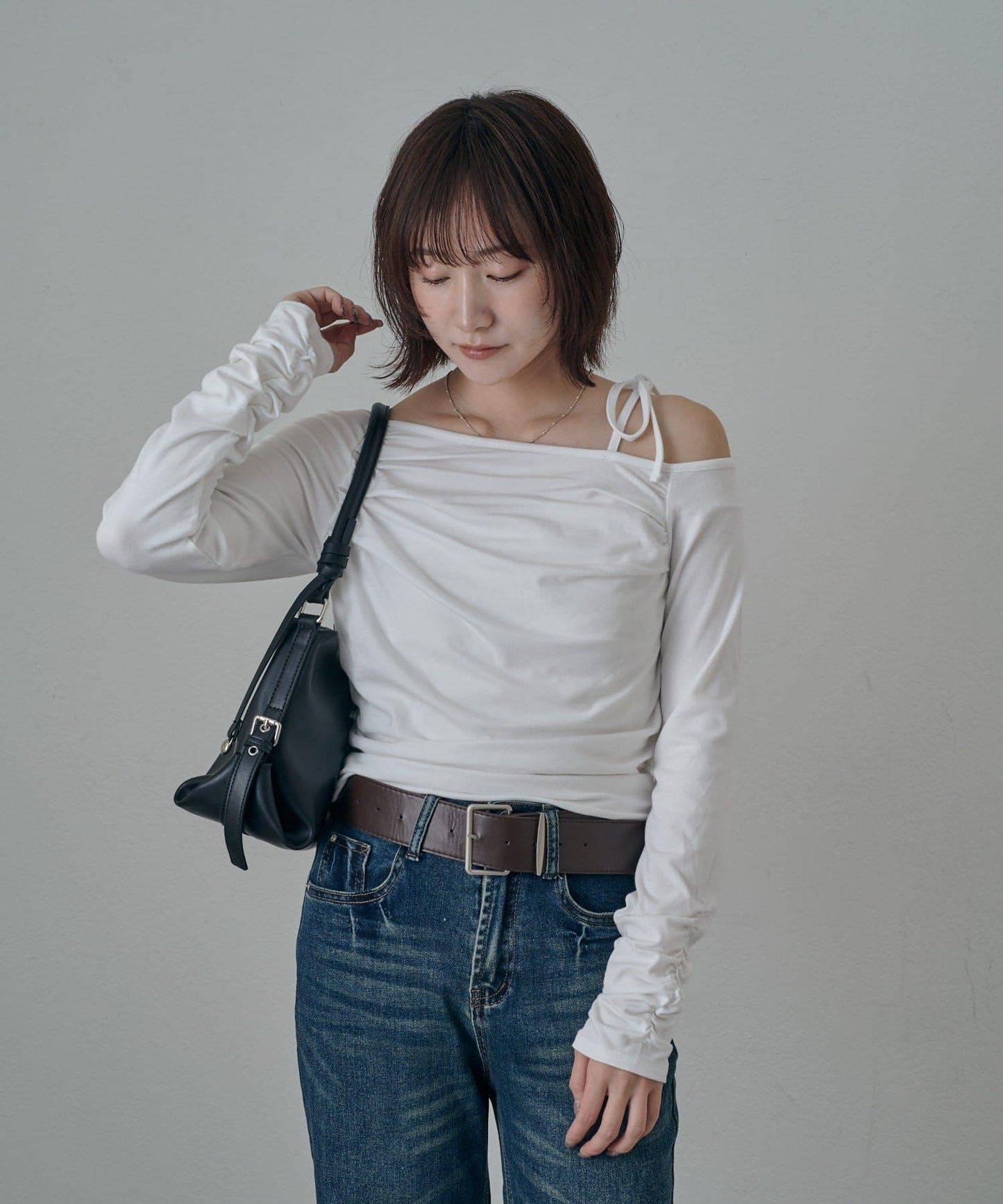 【mystic】[mline]抽繩一字肩針織衫