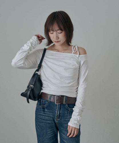 【mystic】[mline]抽繩一字肩針織衫