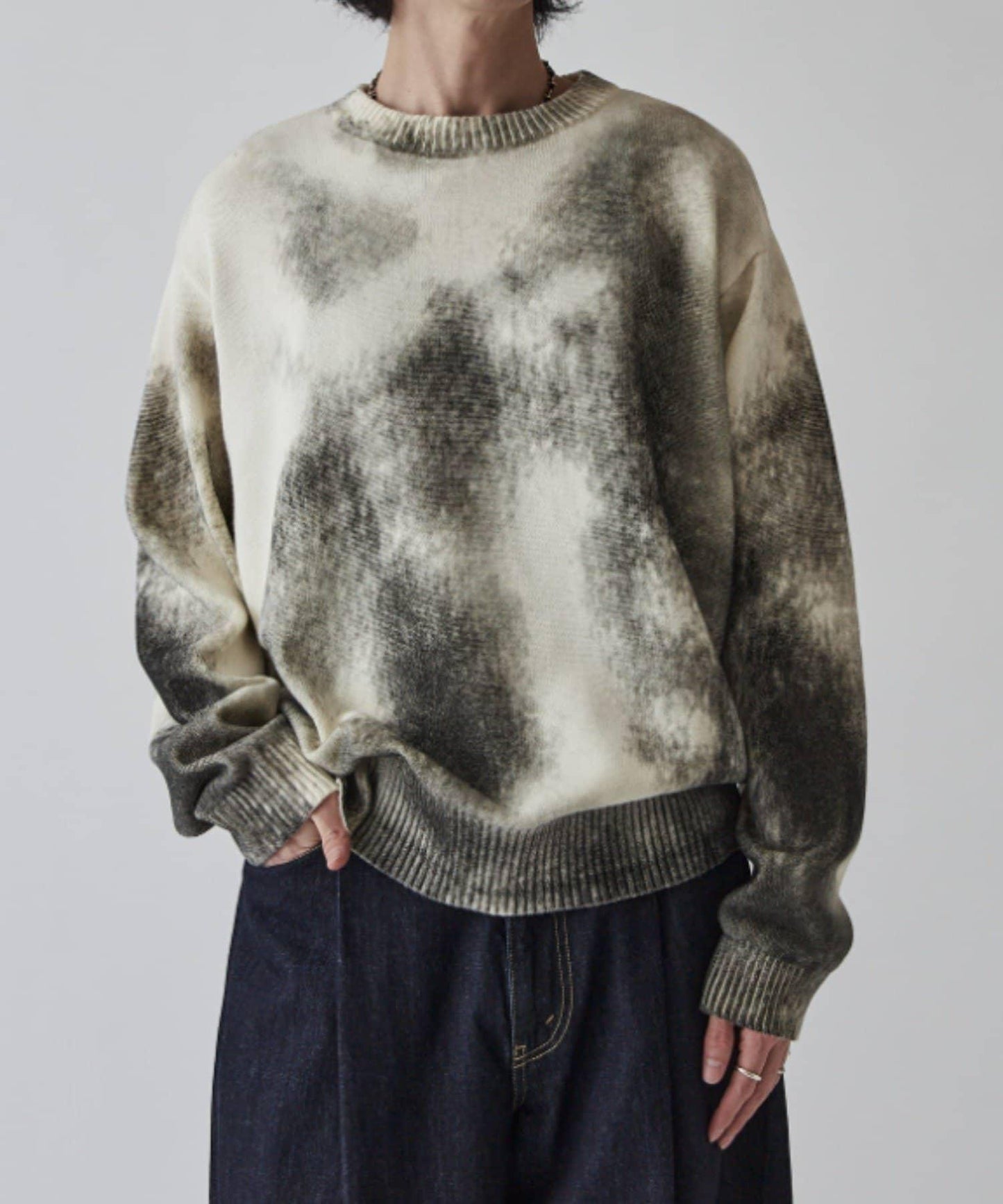 噴繪印花圓領針織衫