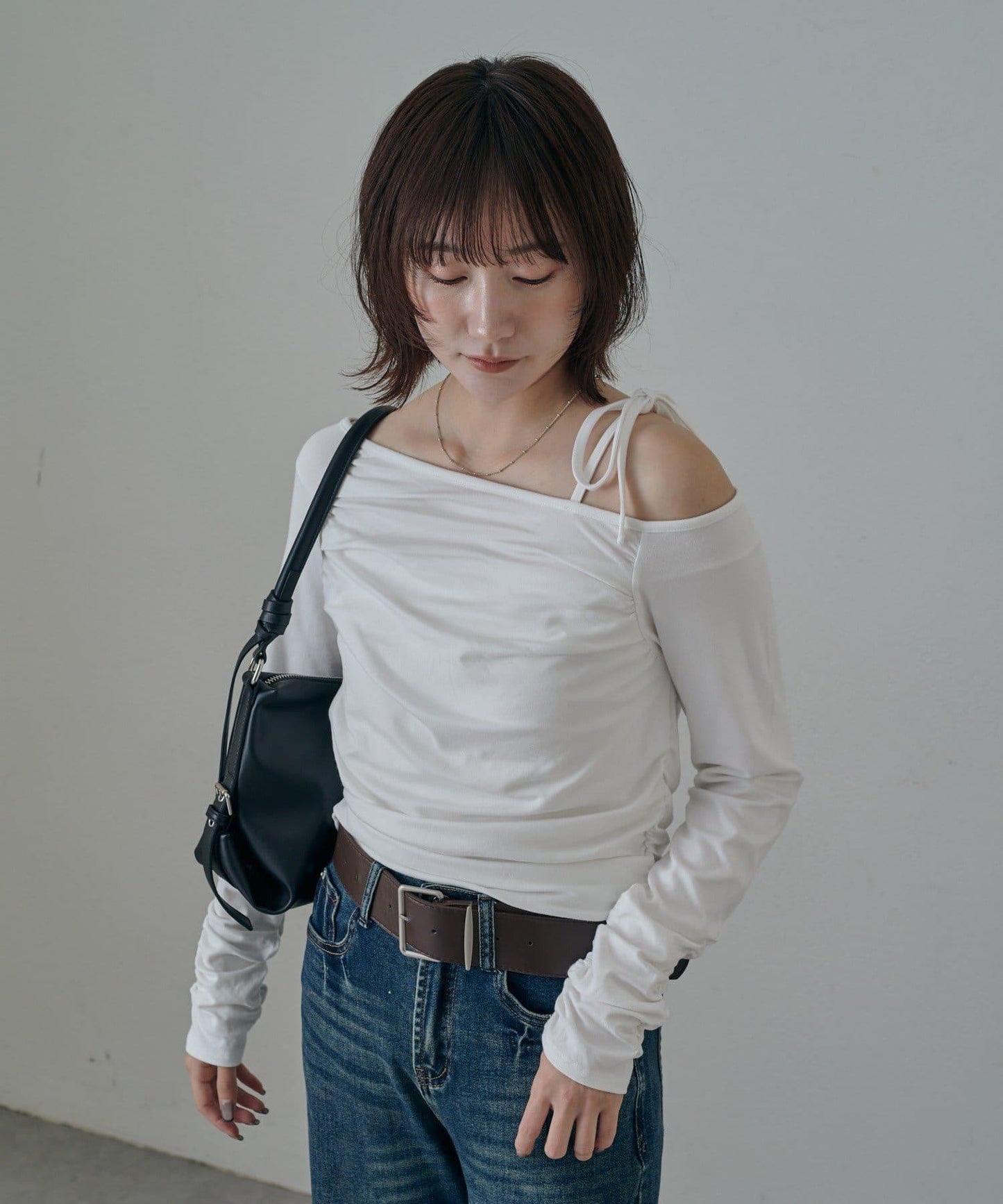 【mystic】[mline]抽繩一字肩針織衫