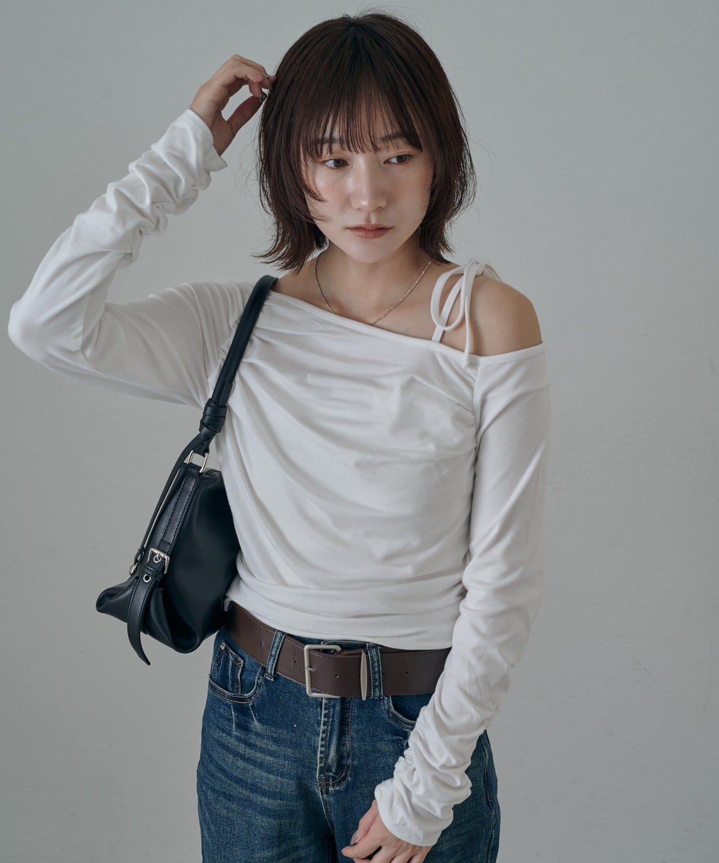 【mystic】[mline]抽繩一字肩針織衫