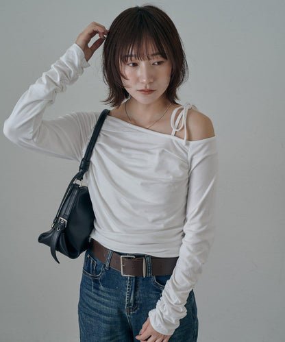 【mystic】[mline]抽繩一字肩針織衫