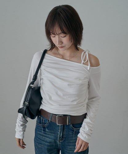 【mystic】[mline]抽繩一字肩針織衫