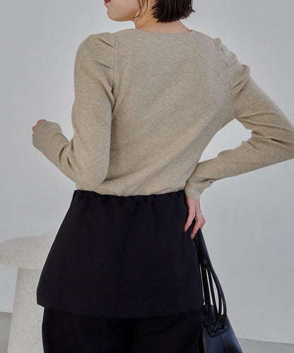 扣袢亨利領蓬鬆針織衫