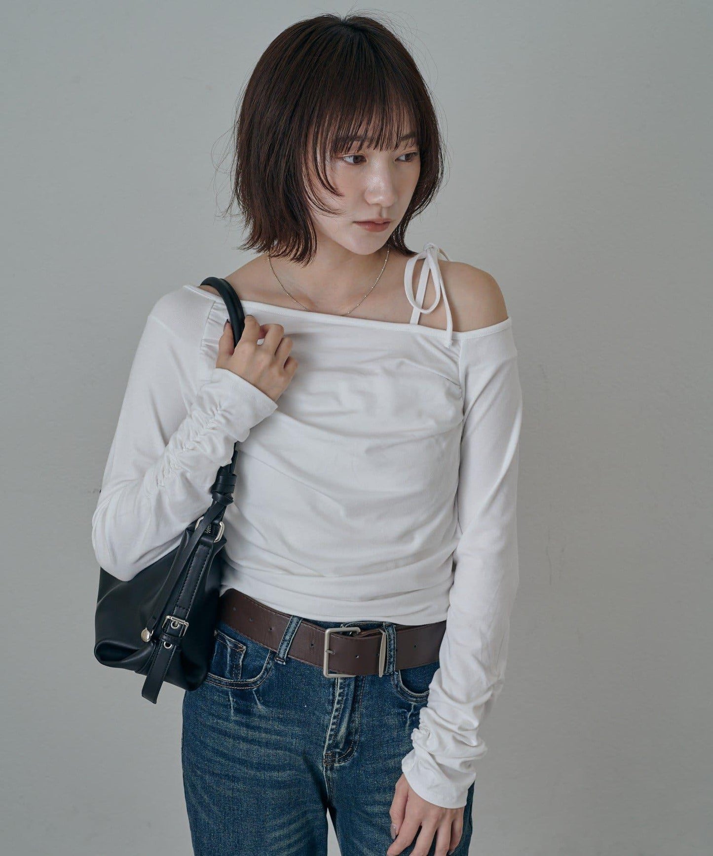 【mystic】[mline]抽繩一字肩針織衫