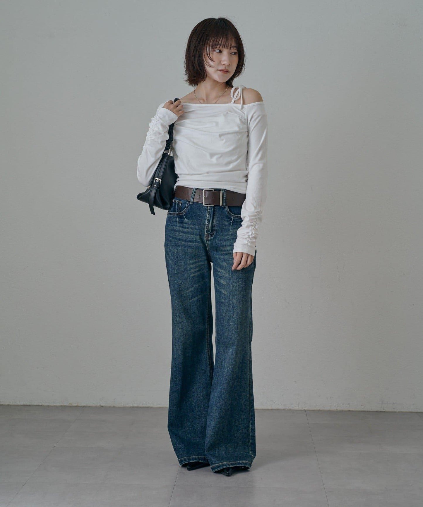 【mystic】[mline]抽繩一字肩針織衫