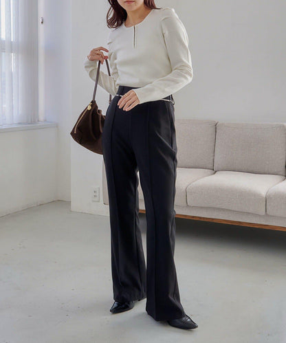 扣袢亨利領蓬鬆針織衫