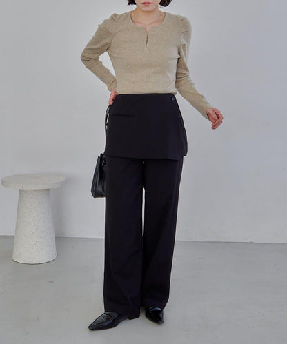 扣袢亨利領蓬鬆針織衫