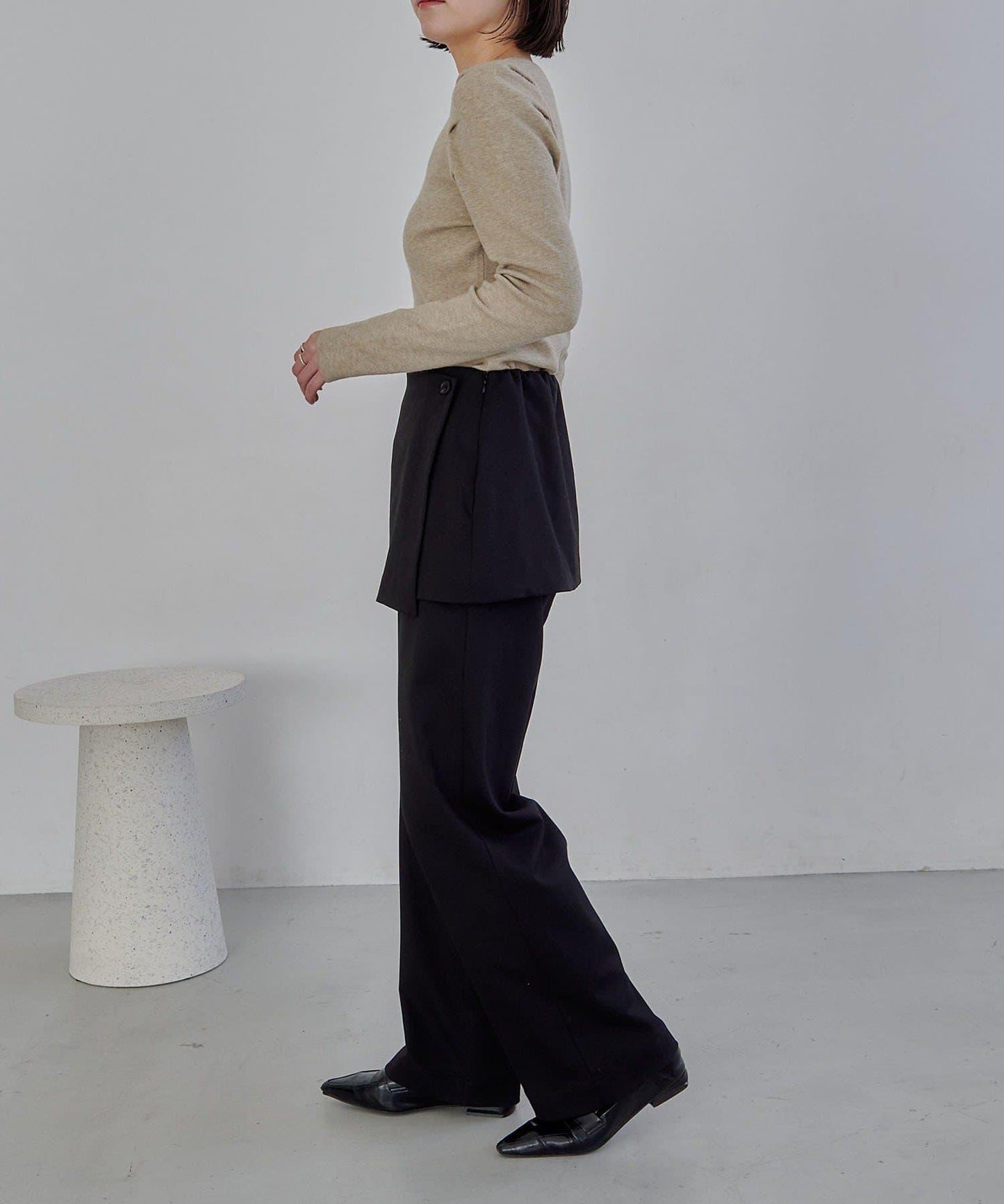 扣袢亨利領蓬鬆針織衫