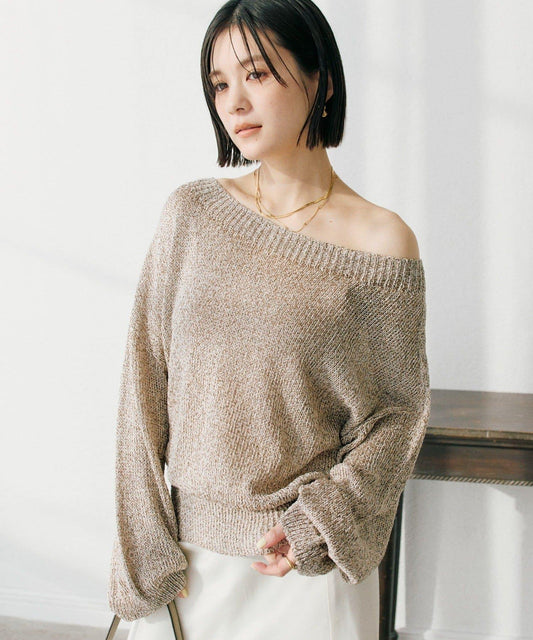 【可單肩或一字肩穿著！】混紡紙紗針織衫