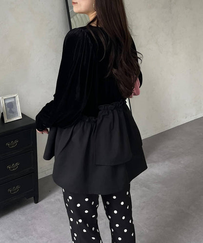 不對稱荷葉邊下襬天鵝絨短上衣