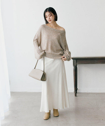 【可單肩或一字肩穿著！】混紡紙紗針織衫