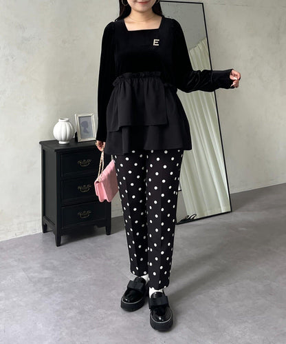 不對稱荷葉邊下襬天鵝絨短上衣