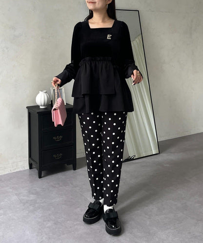 不對稱荷葉邊下襬天鵝絨短上衣