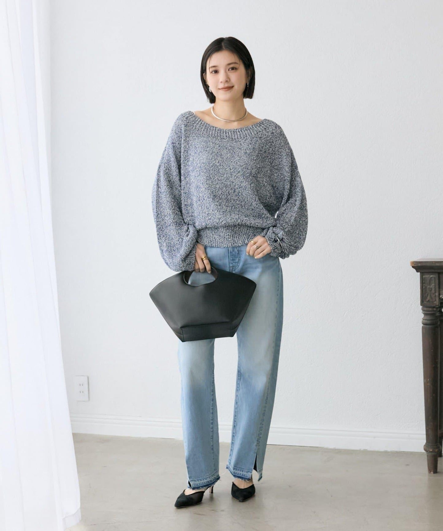 【可單肩或一字肩穿著！】混紡紙紗針織衫