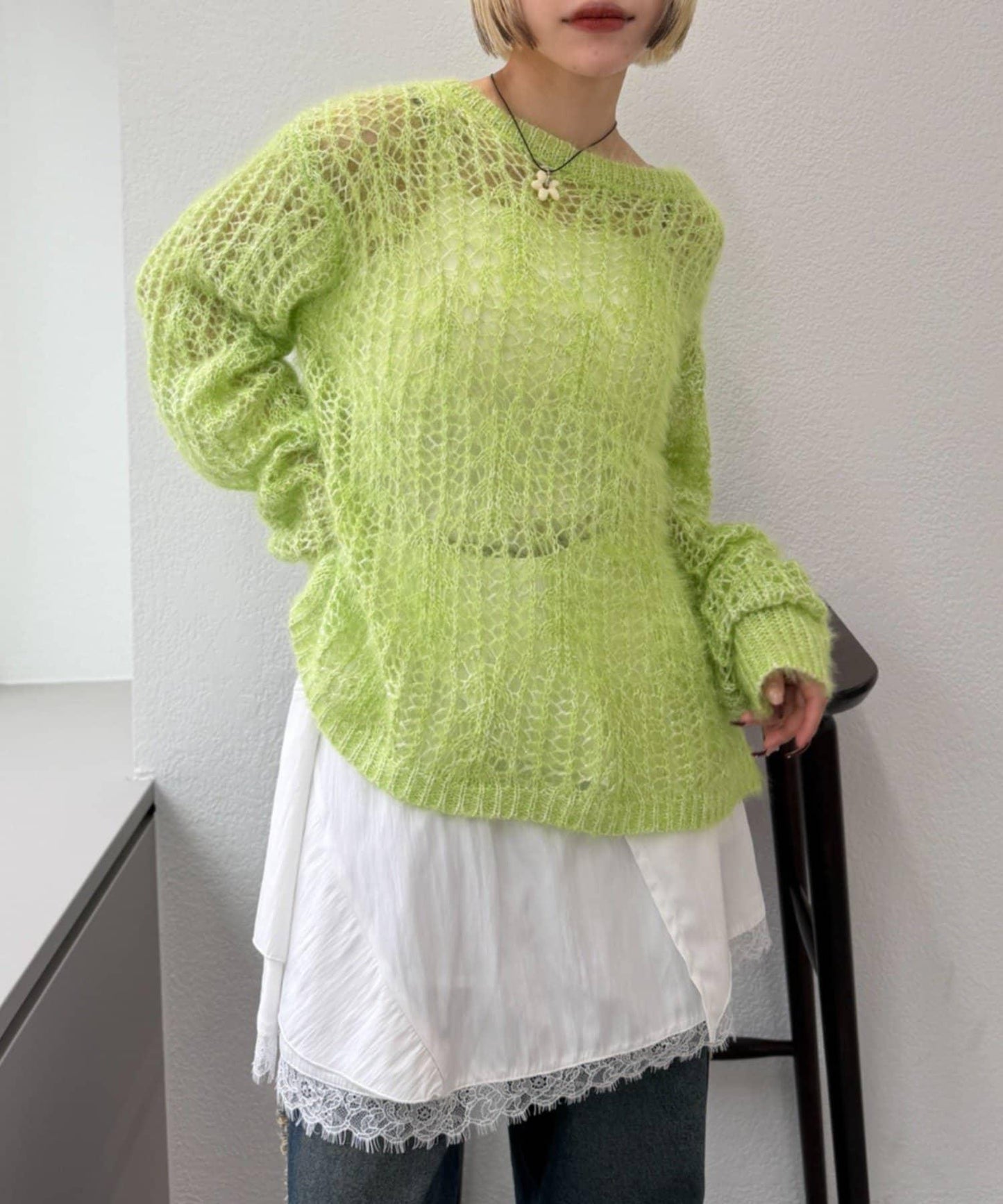 【w closet】透視亮絲針織衫