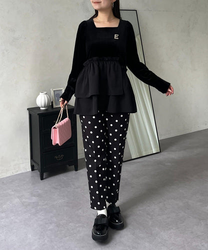 不對稱荷葉邊下襬天鵝絨短上衣