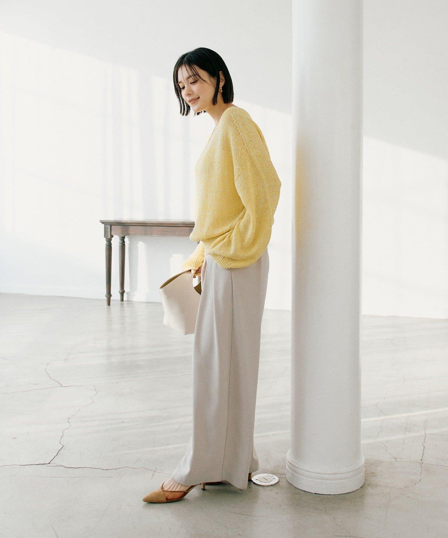 【可單肩或一字肩穿著！】混紡紙紗針織衫