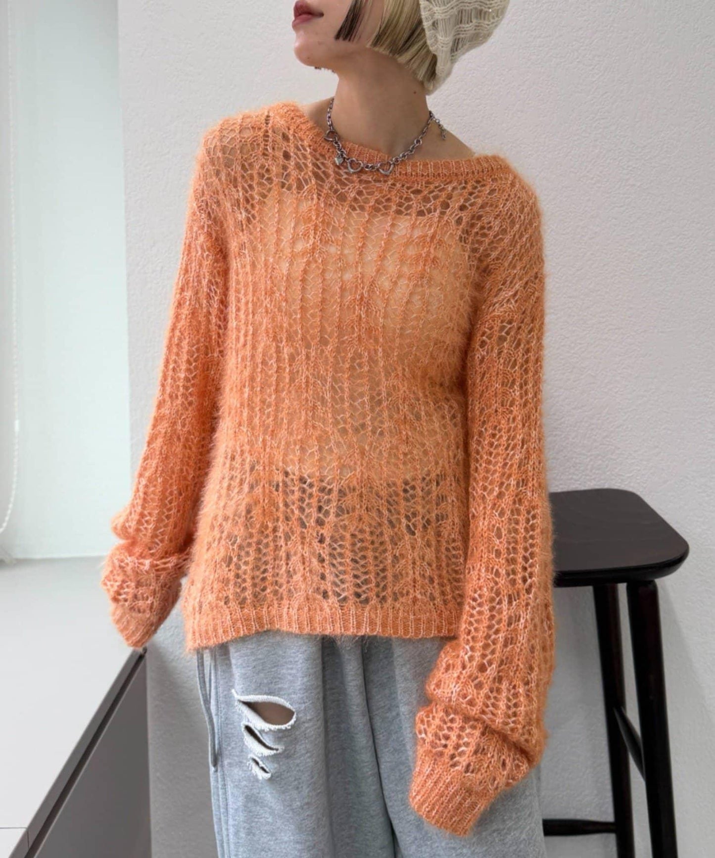 【w closet】透視亮絲針織衫