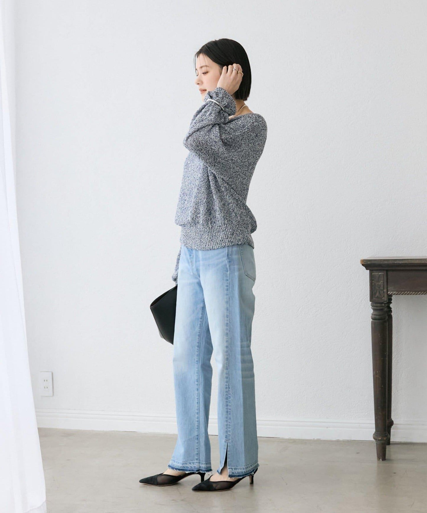 【可單肩或一字肩穿著！】混紡紙紗針織衫