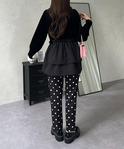 不對稱荷葉邊下襬天鵝絨短上衣