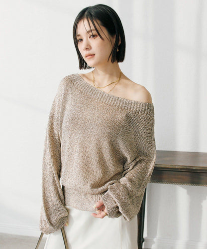 【可單肩或一字肩穿著！】混紡紙紗針織衫