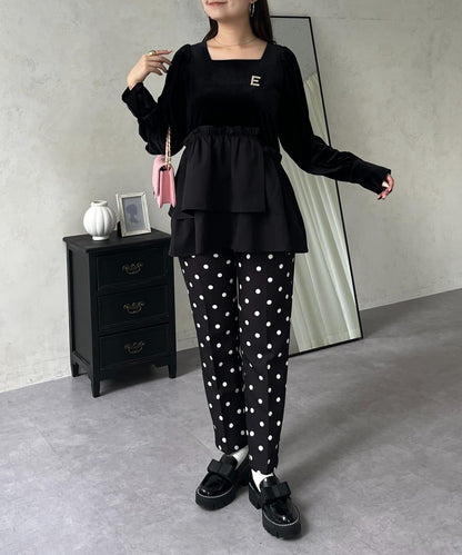 不對稱荷葉邊下襬天鵝絨短上衣