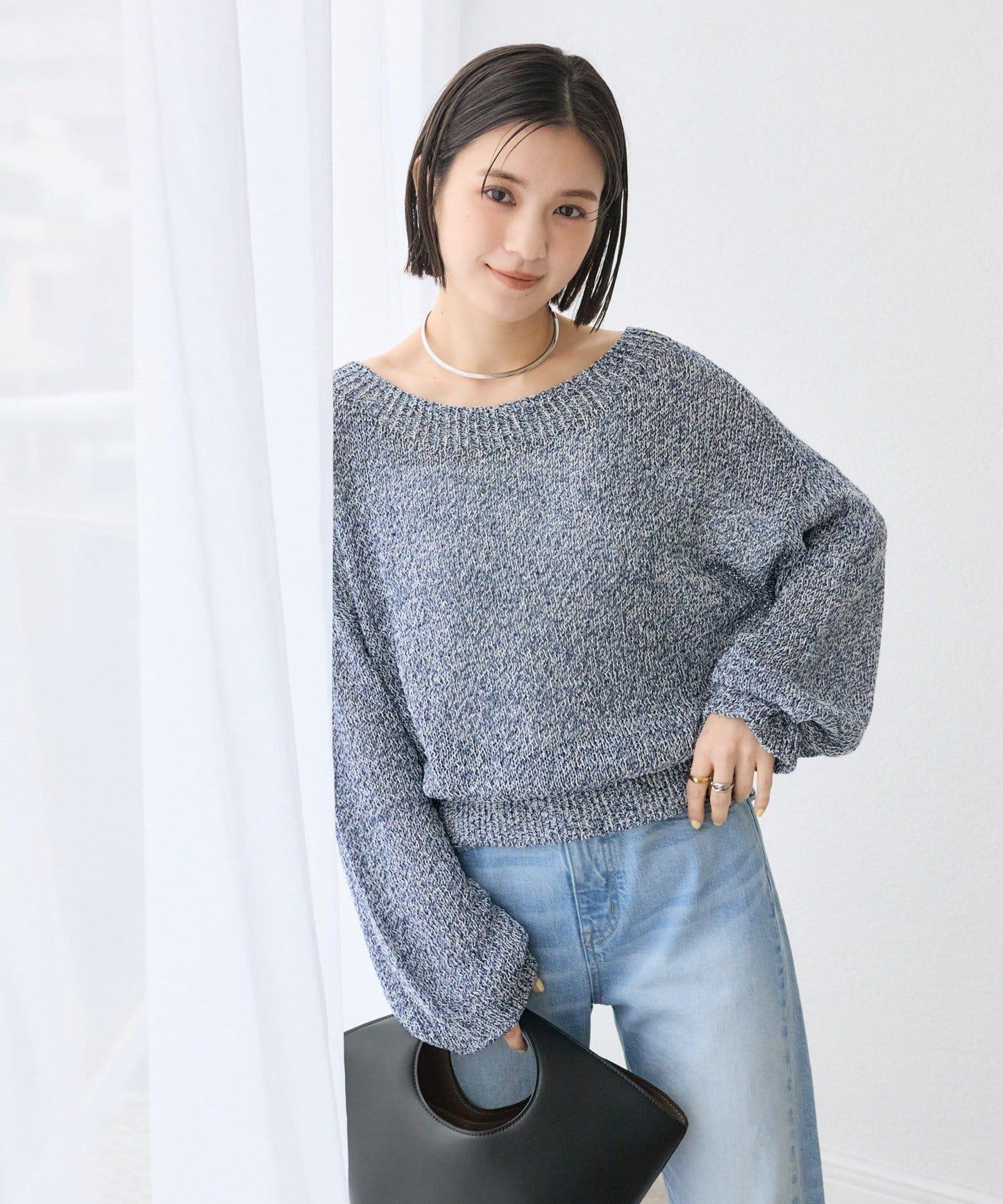 【可單肩或一字肩穿著！】混紡紙紗針織衫