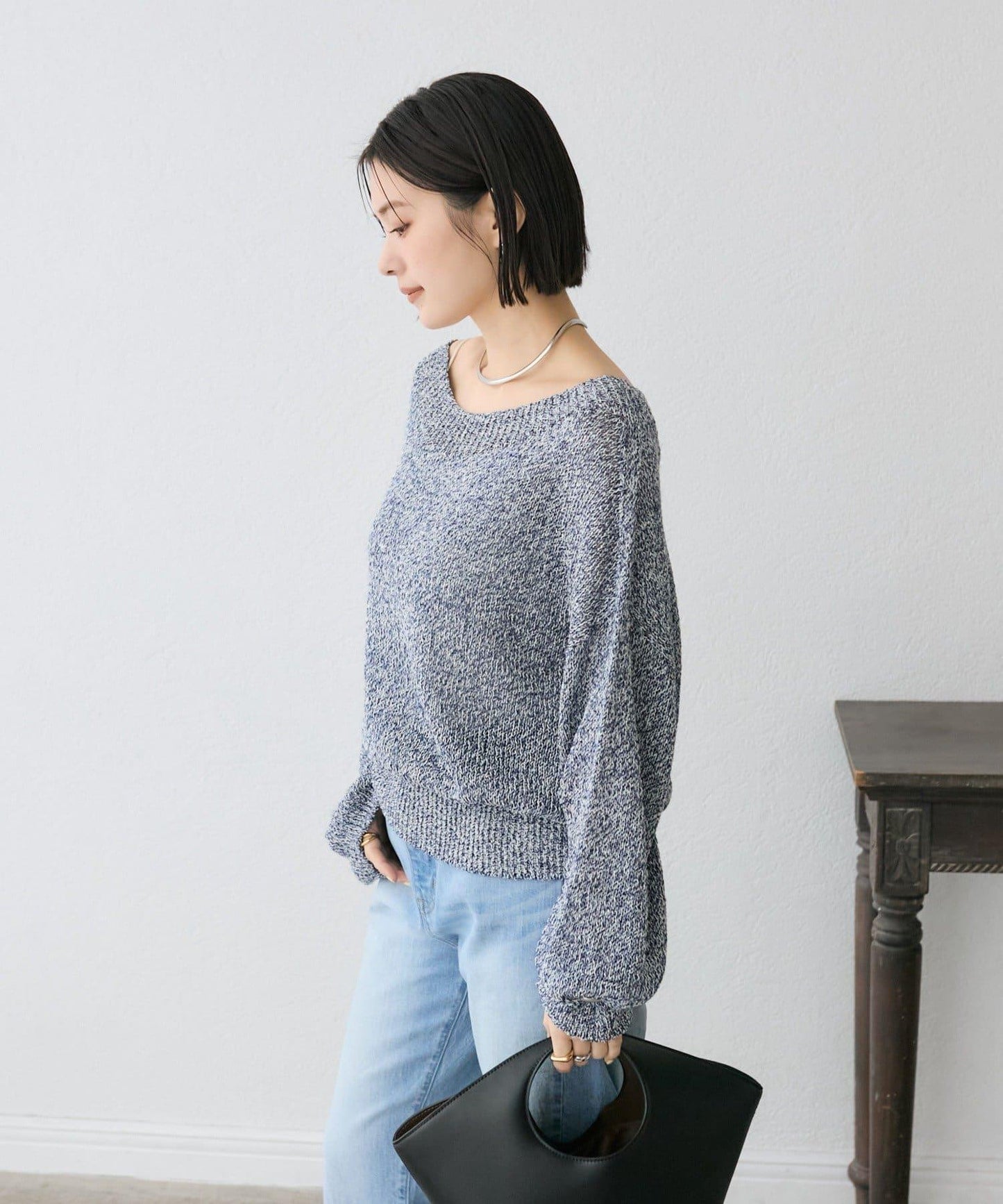 【可單肩或一字肩穿著！】混紡紙紗針織衫