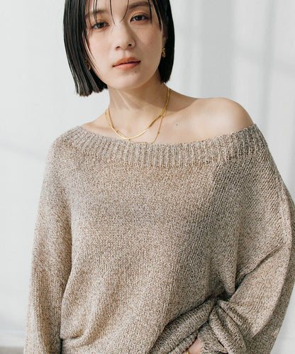【可單肩或一字肩穿著！】混紡紙紗針織衫