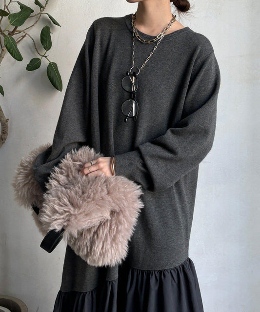 異材質拼接針織連衣裙