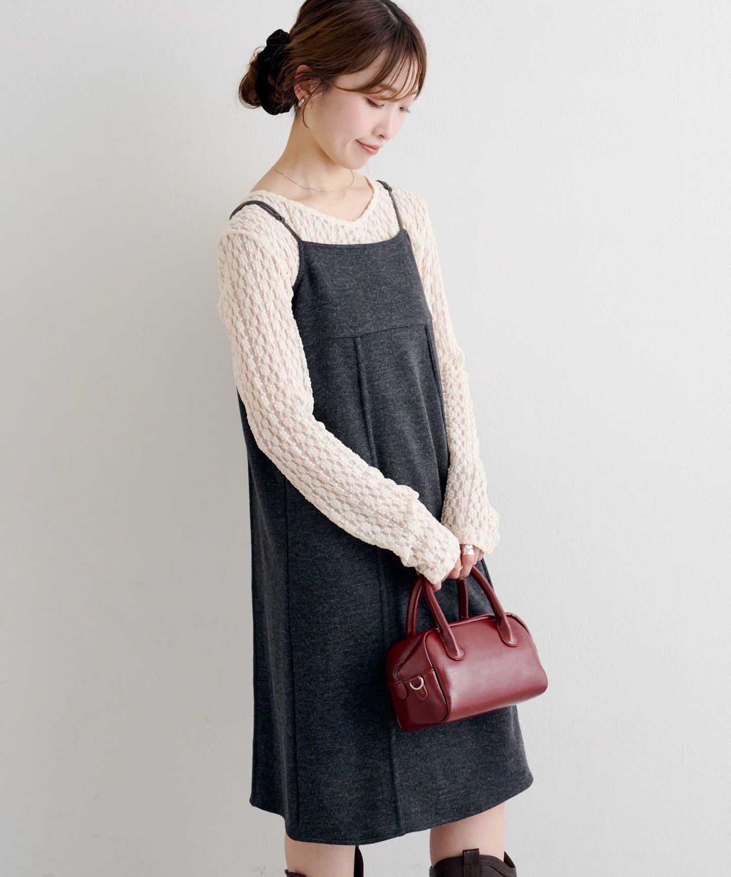 B 針織風格衛衣吊帶連衣裙