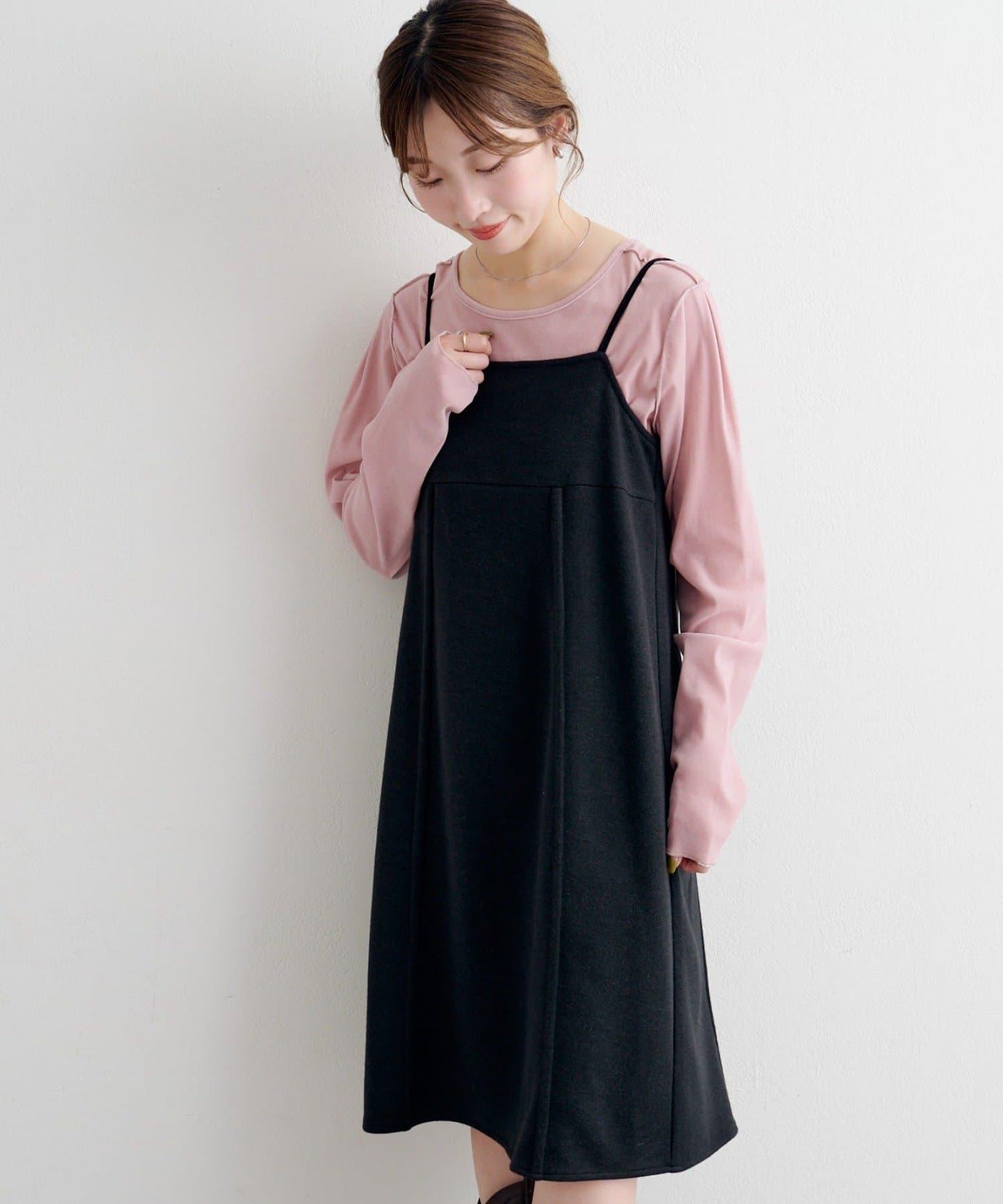 B 針織風格衛衣吊帶連衣裙