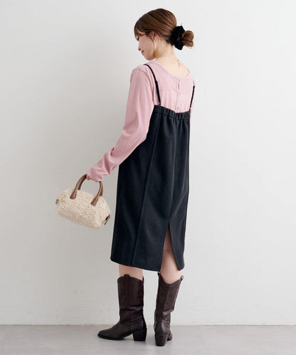 B 針織風格衛衣吊帶連衣裙