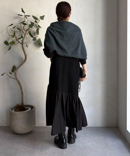 異材質拼接針織連衣裙