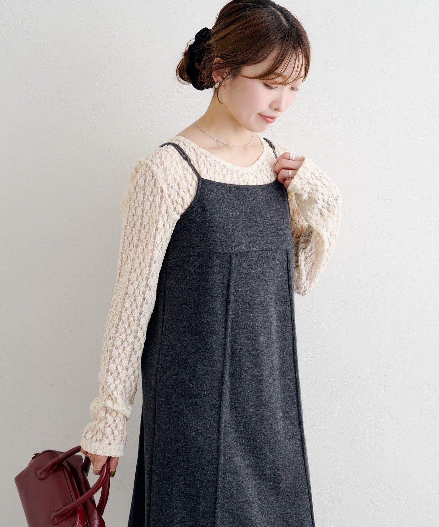 B 針織風格衛衣吊帶連衣裙