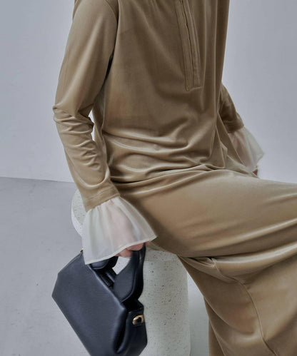 【有小個子尺碼】喇叭袖天鵝絨連衣裙