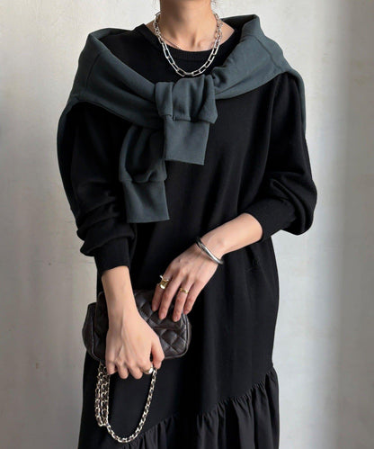 異材質拼接針織連衣裙